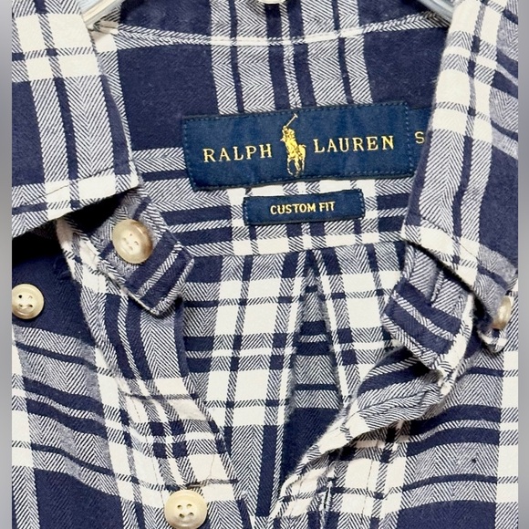 Ralph Lauren Navy White Plaid Custom Fit S/P Button Up Long Sleeve Oxford Shirt - Picture 2 of 4